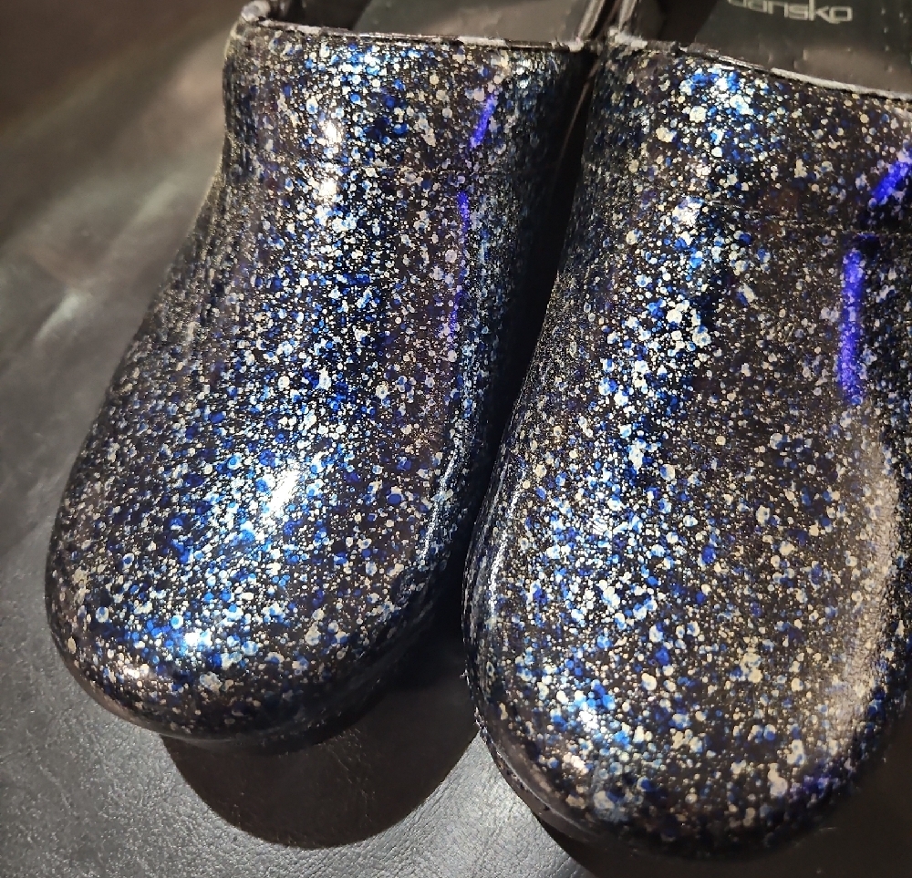 Dansko Glitter Speckle Clogs in Black and Blue - Picture 3 of 9